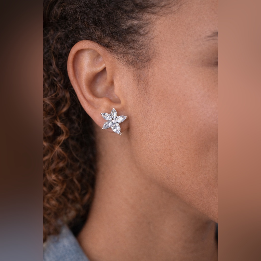 Anne Klein Silver-Tone Cubic Zirconia Floral Stud Earrings.